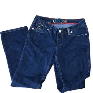 COOGI‎ Womens Jeans Rainbow Thread Dark Wash Denim Boot Cut Size 11/12 Y2K Style